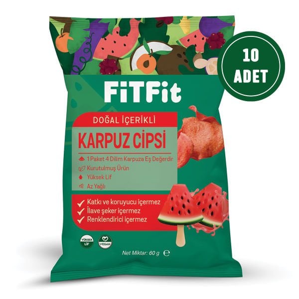FitFit Watermelon Fruit Chips Gluten-Free and Natural Snack 60gr X 5 PCS