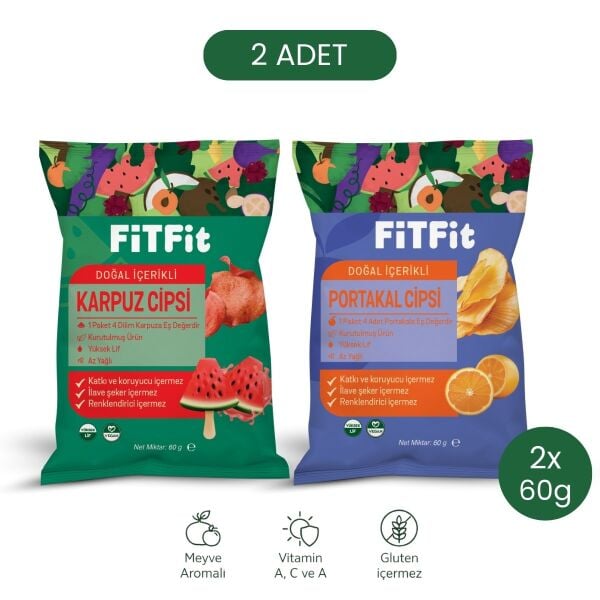 FitFit Doğal Meyve Cipsleri 2’li Deneme Paketi (Portakal Cipsi + Karpuz Cipsi) 120 g