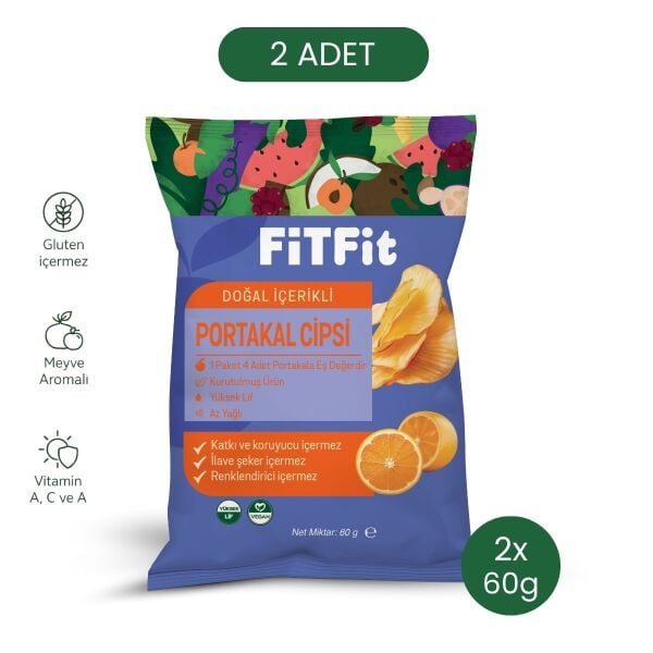 FiTFit Kurutulmuş Portakal Cipsi | %100 Portakal, Doğal ve Şekersiz Atıştırmalık, 60 gr x 2 Adet