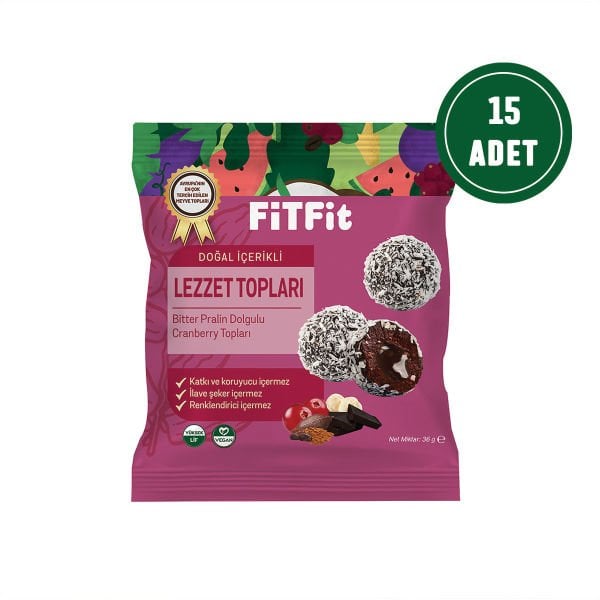 FitFit Cranberry Fruit Balls Gluten-Free, Natural Snack 36gr X 15 PIECES