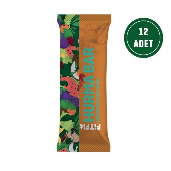 FitFit Fındık Badem ve Hurmalı Meyve Barı Glutensiz, Doğal Atıştırmalık 35GR X 12 ADET