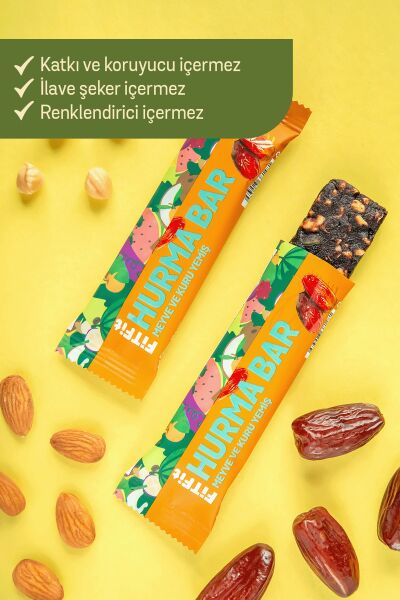 FitFit Fındık Badem ve Hurmalı Meyve Barı, Doğal Atıştırmalık 35GR X 3 ADET