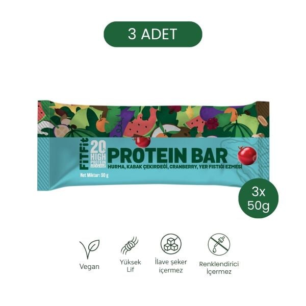 FitFit Protein Bar Yüksek Proteinli,  Doğal Atıştırmalık 50GR X 3 ADET