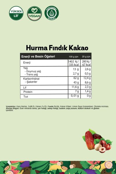 FiTFit Disc’o Hurma Fındık Kakao | Doğal Enerji Diski | Rafine Şekersiz & Katkısız 20 gr x 3 adet