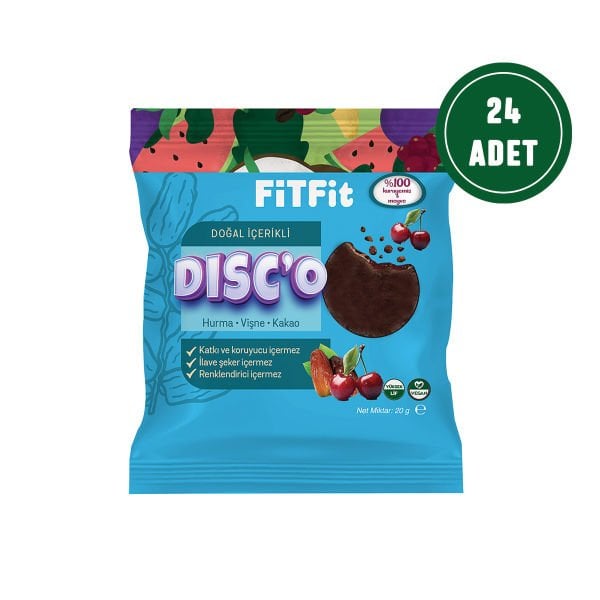 FitFit Disc'o Date Cherry Cocoa Fruit Disc Gluten-Free, Natural Snack 20GR X 24 PIECES