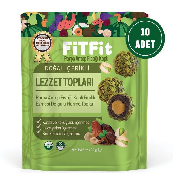 FitFit Pistachio and Date Fruit Balls Gluten-Free, Natural Snack 100GR X 5 PIECES