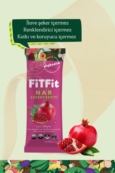 FiTFit Nar Lezzet Şeriti | Doğal Meyve Pestili Şekersiz Sağlıklı Atıştırmalık 14 gr x 6 Adet