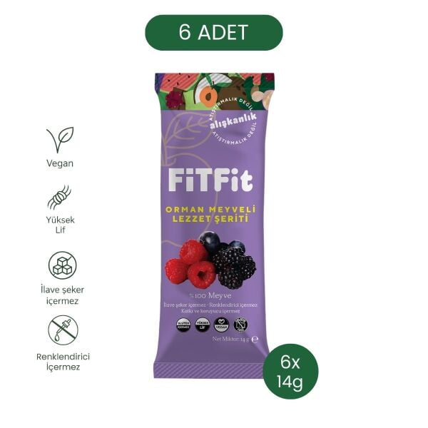 FitFit Orman Meyveli Pestil Glutensiz ve Doğal Meyve Atıştırmalığı 14GR X 6 ADET