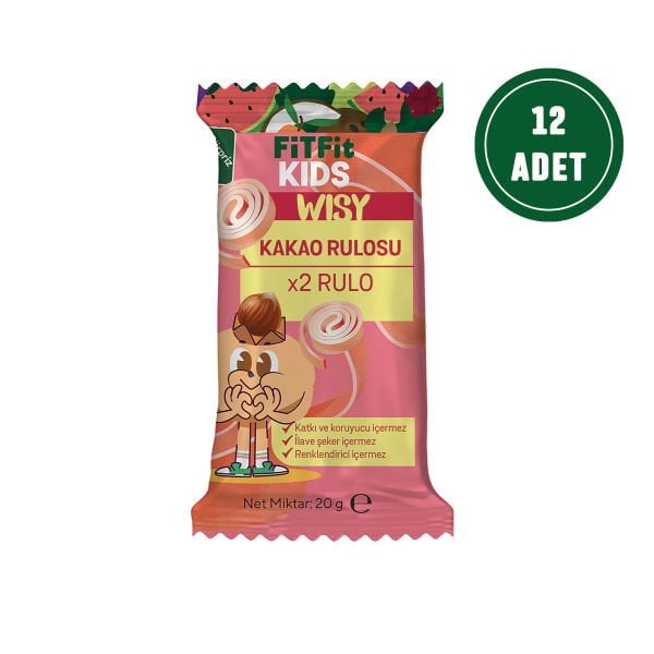 FitFit Çocuk Kakao ve Meyve Pestili Glutensiz ve Doğal Meyve Atıştırmalığı 20GR X 12 ADET