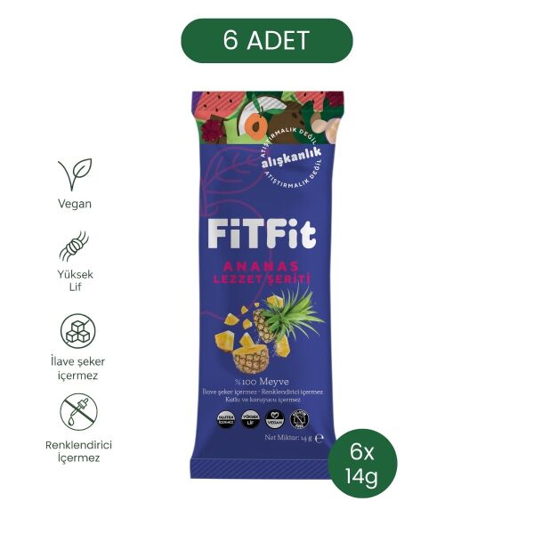 FitFit Ananas Meyve Pestili Glutensiz ve Doğal Meyve Atıştırmalığı 14GR X 12 ADET
