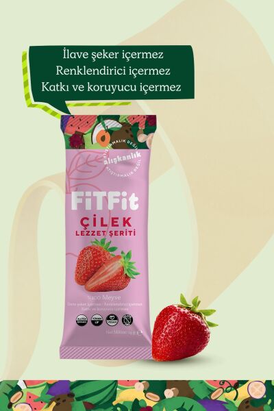 FiTFit Çilek Lezzet Şeriti | Doğal Meyve Pestili Şekersiz Sağlıklı Atıştırmalık 14 gr x 6 Adet