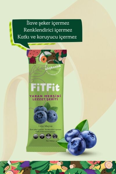 FiTFit Yaban Mersini Lezzet Şeriti | Doğal Meyve Pestili Şekersiz Sağlıklı Atıştırmalık 14 gr x 6 Ad