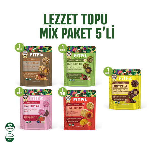 Mix Paket Dolgulu Hurmalı Meyve Topları Glutensiz ve Doğal Sağlıklı Atıştırmalık 100GR X 5 ADET