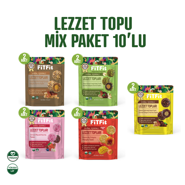 Mix Paket Dolgulu Hurmalı Meyve Topları Glutensiz, ve Doğal Sağlıklı Atıştırmalık 100GR X 10 ADET