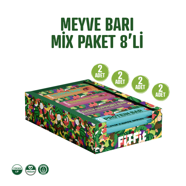 FitFit Meyve Barı Mix Paket Yüksek Proteinli, Glutensiz, Doğal ve Sağlıklı Atıştırmalık 8 ADET