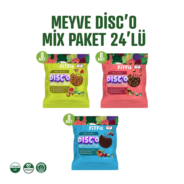 Disc'o Mix Paket Meyve Diski Glutensiz, Doğal ve Sağlıklı Atıştırmalık 20GR X 24 ADET