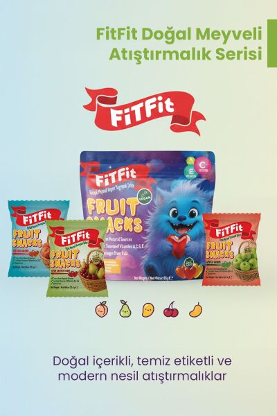 FiTFit Fruit Snacks Şeftali, Elma ve Vişne Meyveli Yumuşak Şeker, Vitaminli Meyve Atıştırmalığı, 22.