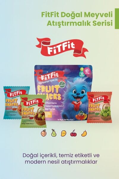 FiTFit Fruit Snacks Şeftali Meyveli Yumuşak Şeker - Gerçek Meyve Özlü, Glütensiz ve Vitaminli 22.4g x 3
