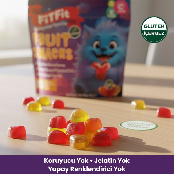 Karışık Vegan Yumuşak Şeker  | Vitamin A+C+E, Jelatinsiz & Glutensiz Doğal Atıştırmalık 65 gr x 5 Adet