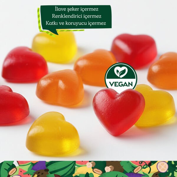Karışık Vegan Yumuşak Şeker  | Vitamin A+C+E, Jelatinsiz & Glutensiz Doğal Atıştırmalık 65 gr x 5 Adet