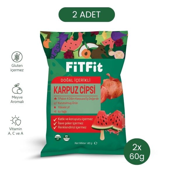 FiTFit Kurutulmuş Karpuz Cipsi | %100 Karpuz, Doğal ve Şekersiz Atıştırmalık, 60 gr x 2 Adet